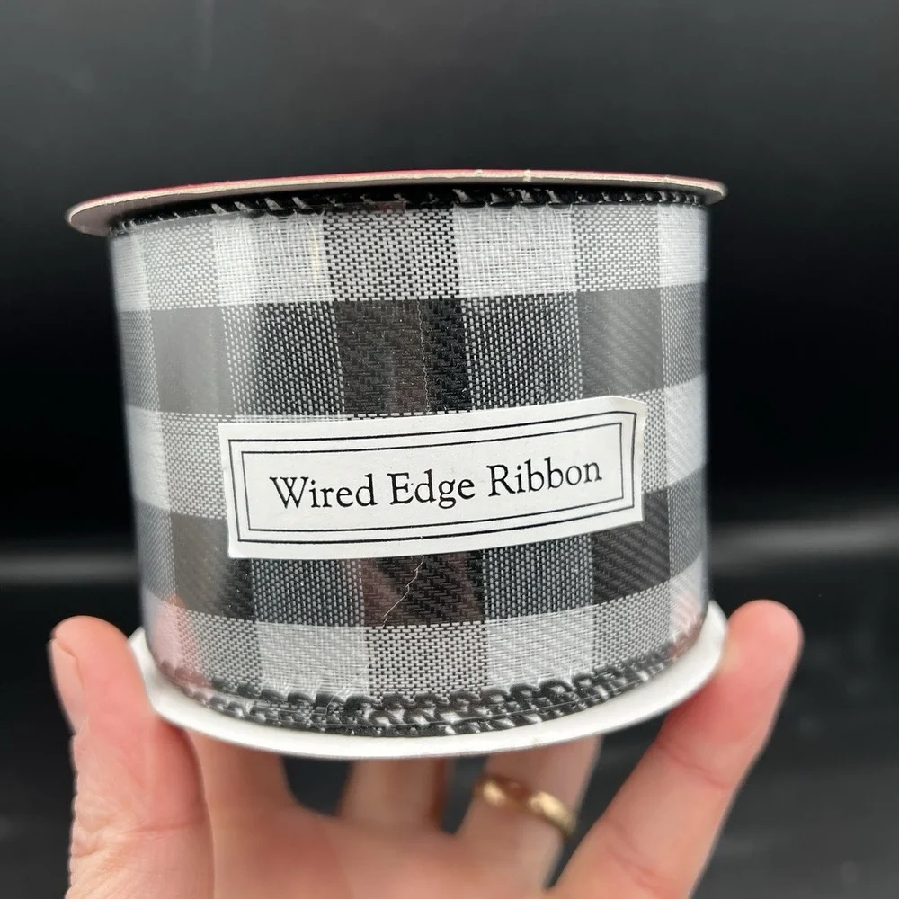 Black & White Gingham Wired Edge Holiday Ribbon Farm Country Set of 2 Rolls 60ft